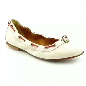 Hunter Dominica White Leather Flats Pull Tie 8